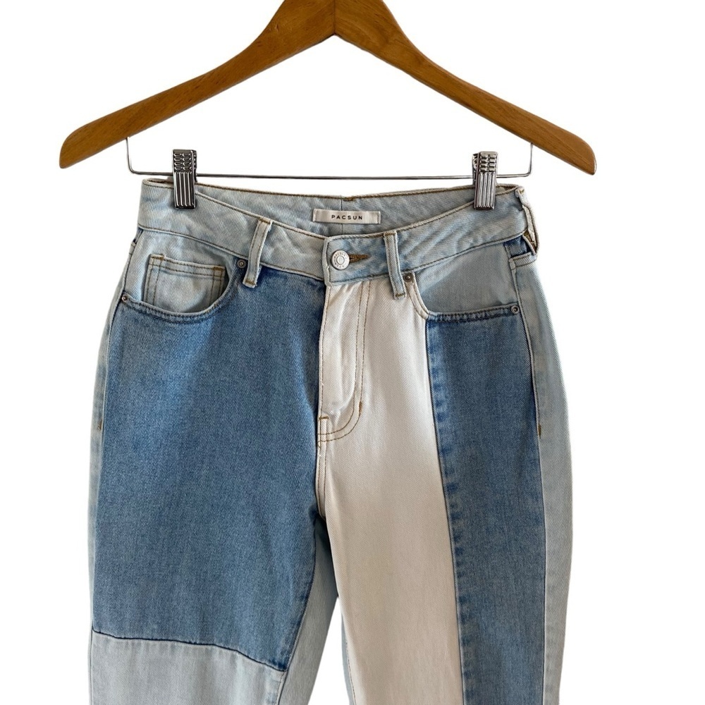 Pacsun Eco Hopper Patch Mom Jean Two Tone Blue Wash - Picture 5 of 14